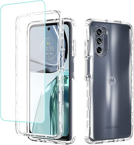 Funda de teléfono para Moto G62 5G, Motorola G62 5G con protector de pantalla de vidrio templado, carcasa protectora de cuerpo completo transparente
