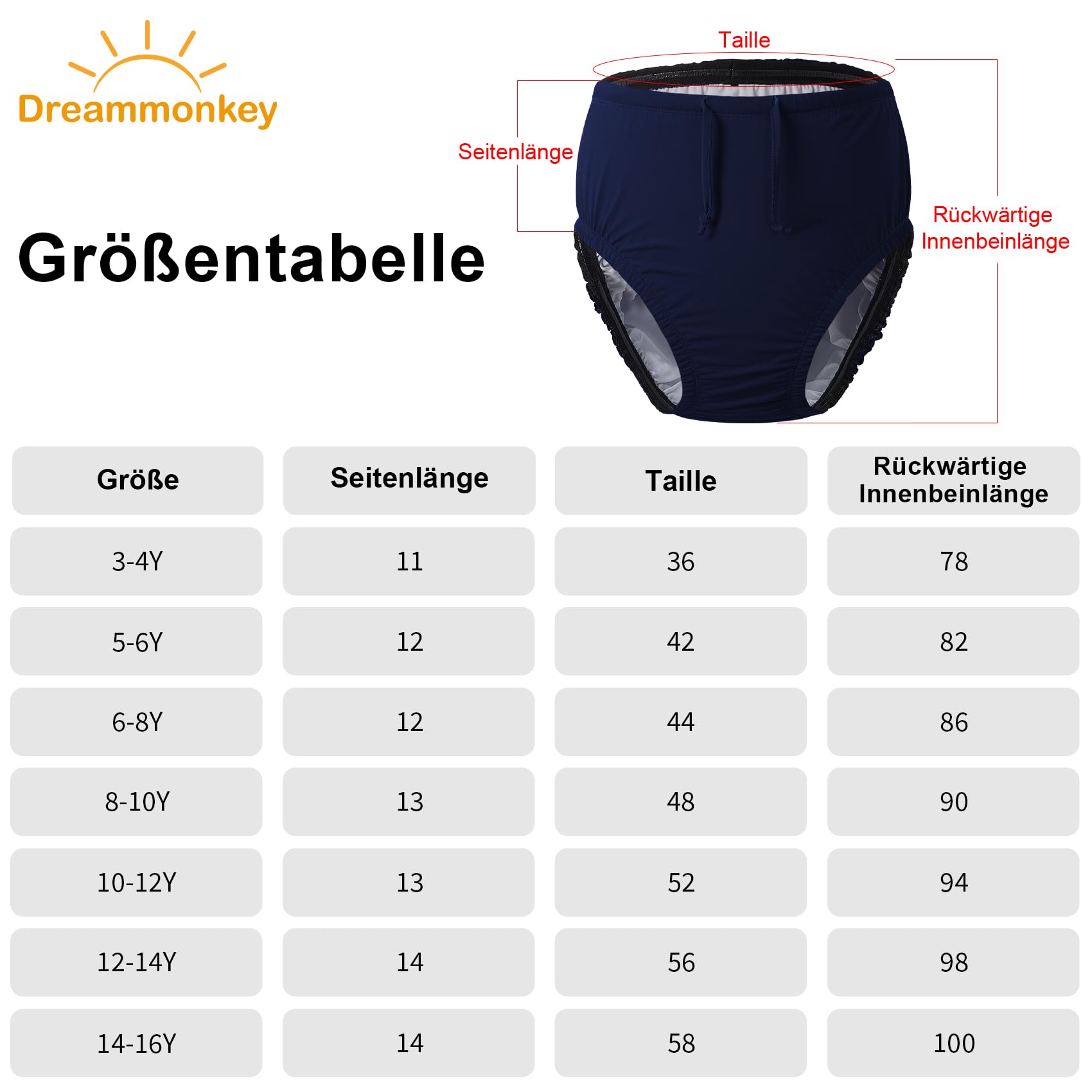 Dreammonkey Wiederverwendbare Schwimmwindel für Kinder & Jugendliche, Auslaufsichere Schwimmkleidung für besondere Bedürfnisse, Wasserdichter Inkontinenzschutz für Pool & Strand(Navy,8-10T)