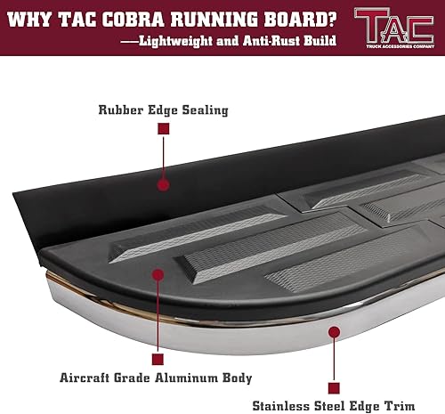 Miniatura 7 de TAC Cobra - Estribos compatibles con Grand Cherokee 2022-2023Jeep Grand Cherokee L SUV escalones laterales barras Nerf de aluminio negro todoterreno