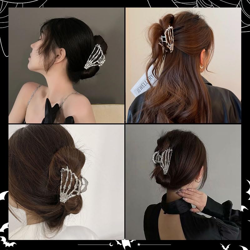 Alloy Skull Hand Hair Claw Clips - Funny Punk Strong Hold for Thick and Thin Hair, Metal Silver Non-Slip Hair Accessories for Halloween Party Gift - Image 5