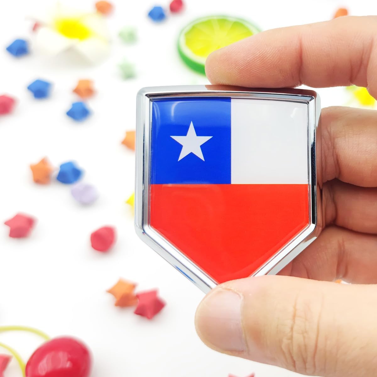 Overdecor Chile Flag Decal Stickers Car Emblem Chilean Car Accessories Decorations Chrome Shield Flag Sticker Decals for Cars Truck Vehicles, 2 Pack - Image 2