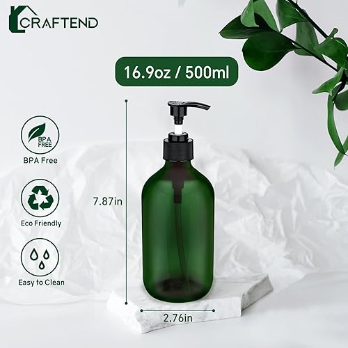 Miniatura 10 de Paquete de 2 dispensadores de botellas con bomba de 16.9 onzas, 16.9 fl oz, dispensadores de bomba de encimera de baño, recipientes de plástico
