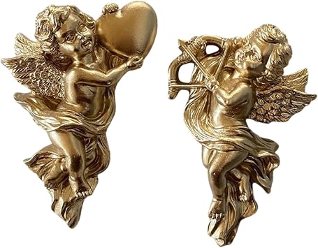 2Pcs Winged Angels Cherubs Cupid Wall Art Wall Hanging Sculpture Angel Wall Decor for Collectable Figurines