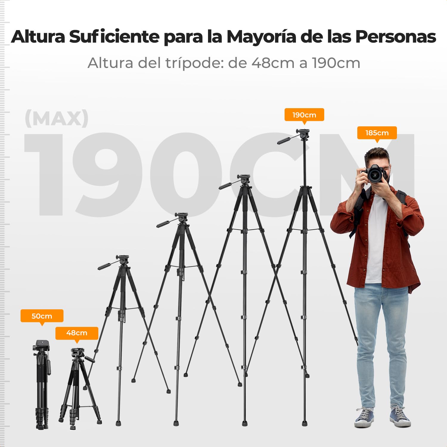 K&F CONCEPT Trípode Cámara 190cm S255A3+BV01 Trípode Ligero Portátil de Tubo Perfilado de 5 Lados para DSLR, Cámara Réflex Digital, Teléfono Móvil, etc., con Clip para Teléfono Móvil