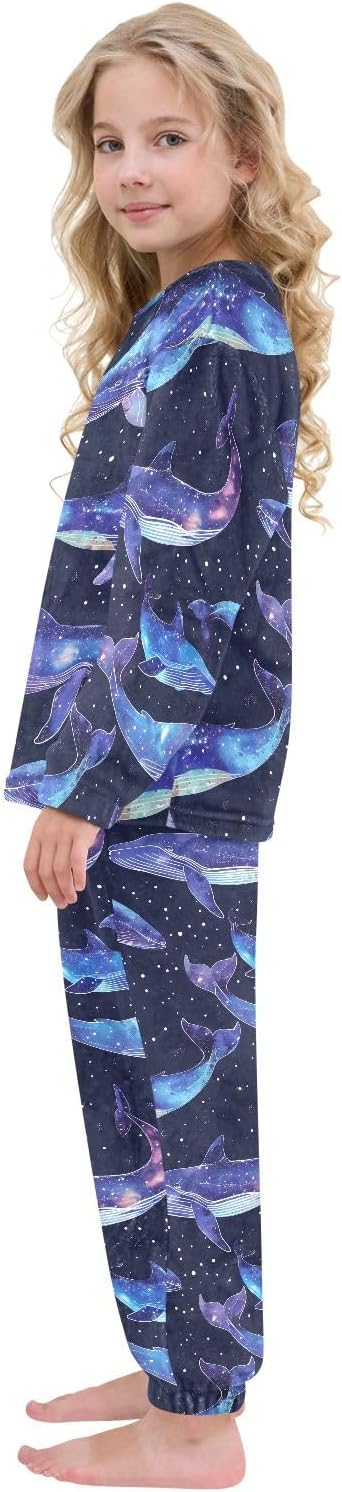 Kids Flannel Sets Ethereal Whales Warm Plush Relaxed Clothing for Boys and Girls