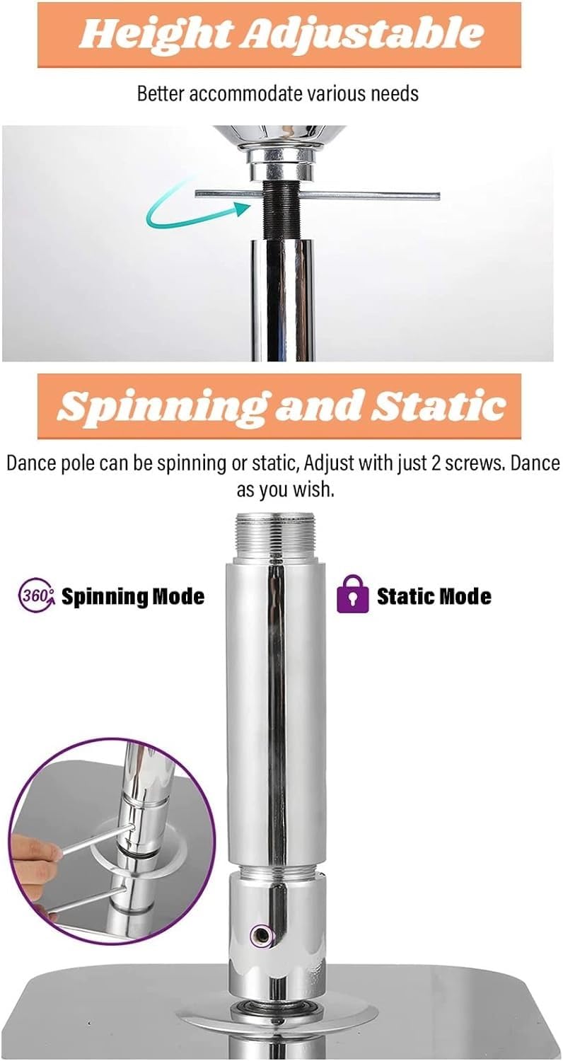Pole-Dancing-Stange Für Zuhause, Statische Tanzstange, 2,1–3,8 M, Abnehmbar, Höhenverstellbar, Für Training, Fitness, Pub, 45 Mm Tragbare Tanzstange, Tragkraft 200 Kg, Silber