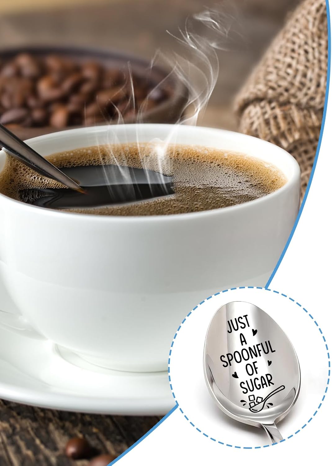 Advivio Just a Spoonful of Sugar Engraved Stainless Steel Sugar Spoon, Funny Dessert Coffee Tea Spoon, Mary Poppins Inspired Gift for Friends Mom Dad, Birthday Valentine Christmas