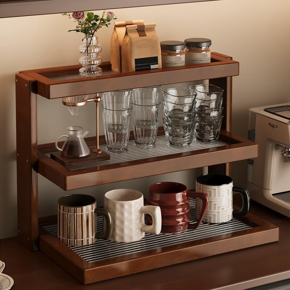 Wooden Mug Holder Countertop, Coffee Mug Display Rack for Coffee Station Organizer Mug Shelf for Cabinet for Kitchen, Home,3 Tier