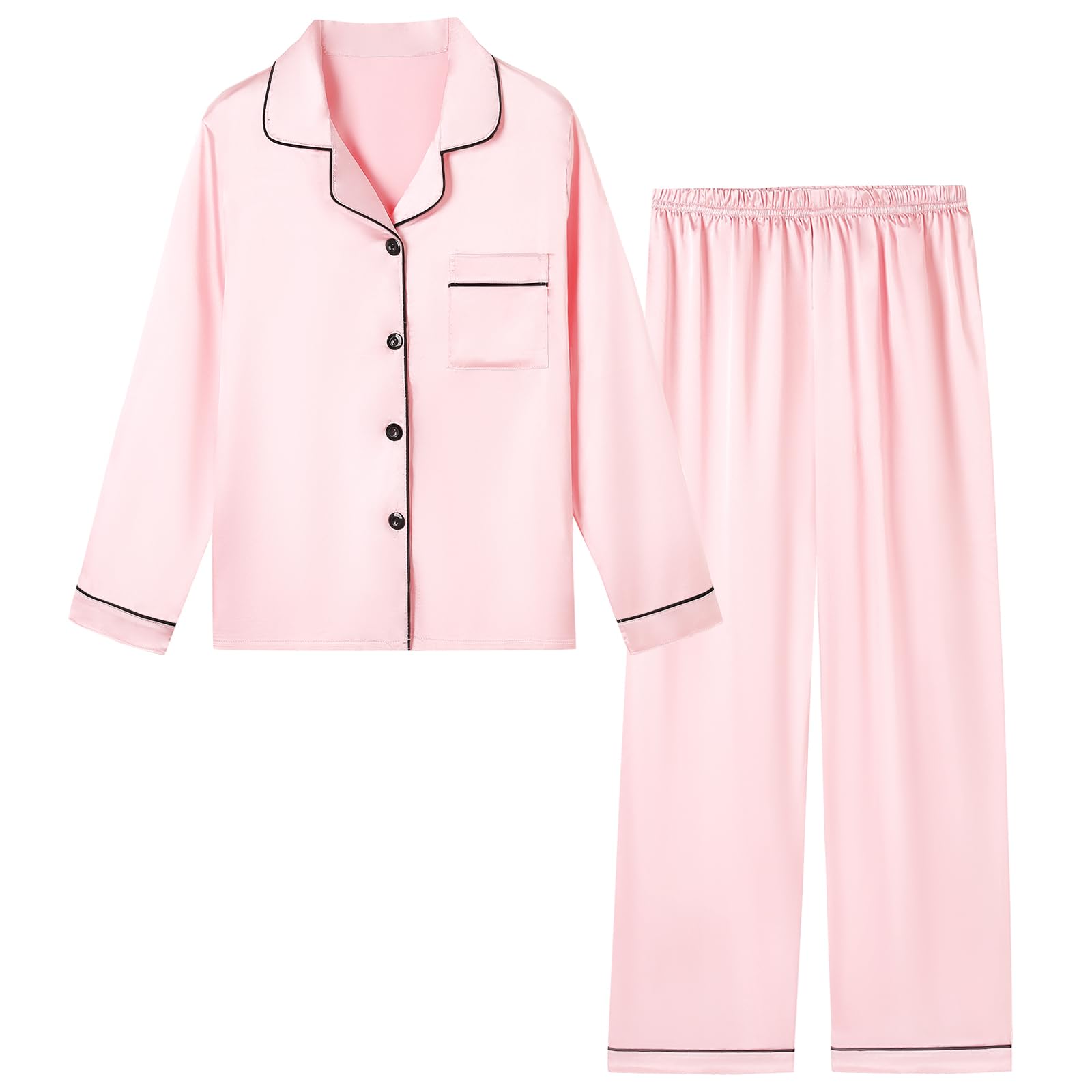 Girls & Women Satin Pajamas Set, 2Pj Silk Nightwear Button-Down Sleepwear for Teen Kid, Gift for Mom/Mother Day