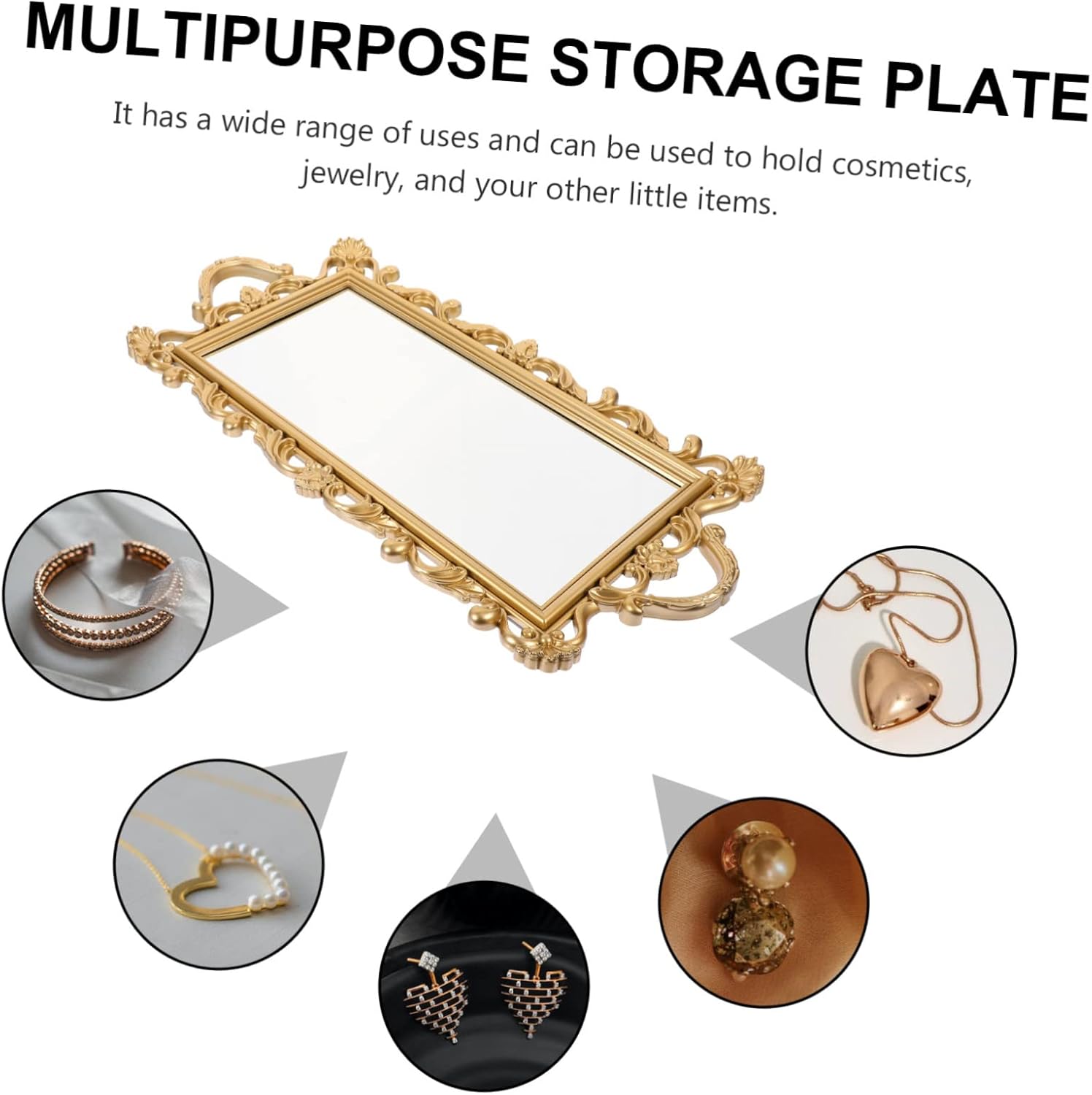 Retro Style Mirrored Jewelry Tray Elegant Desktop Organizer for Women Decorative Storage for Makeup Rings and Trinkets Compact Design for Living Room and Bedroom Use