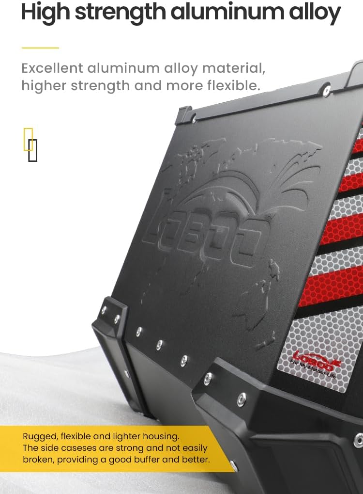 Loboo Motorcycle Three Case Set（35L 30R 36T for Harley-Davidson Pan America 1250 (2021-) Aluminum Alloy Motorbike Tail Box with Leather Lining, Waterproof Detachable Motorcycle Three Case Set Box