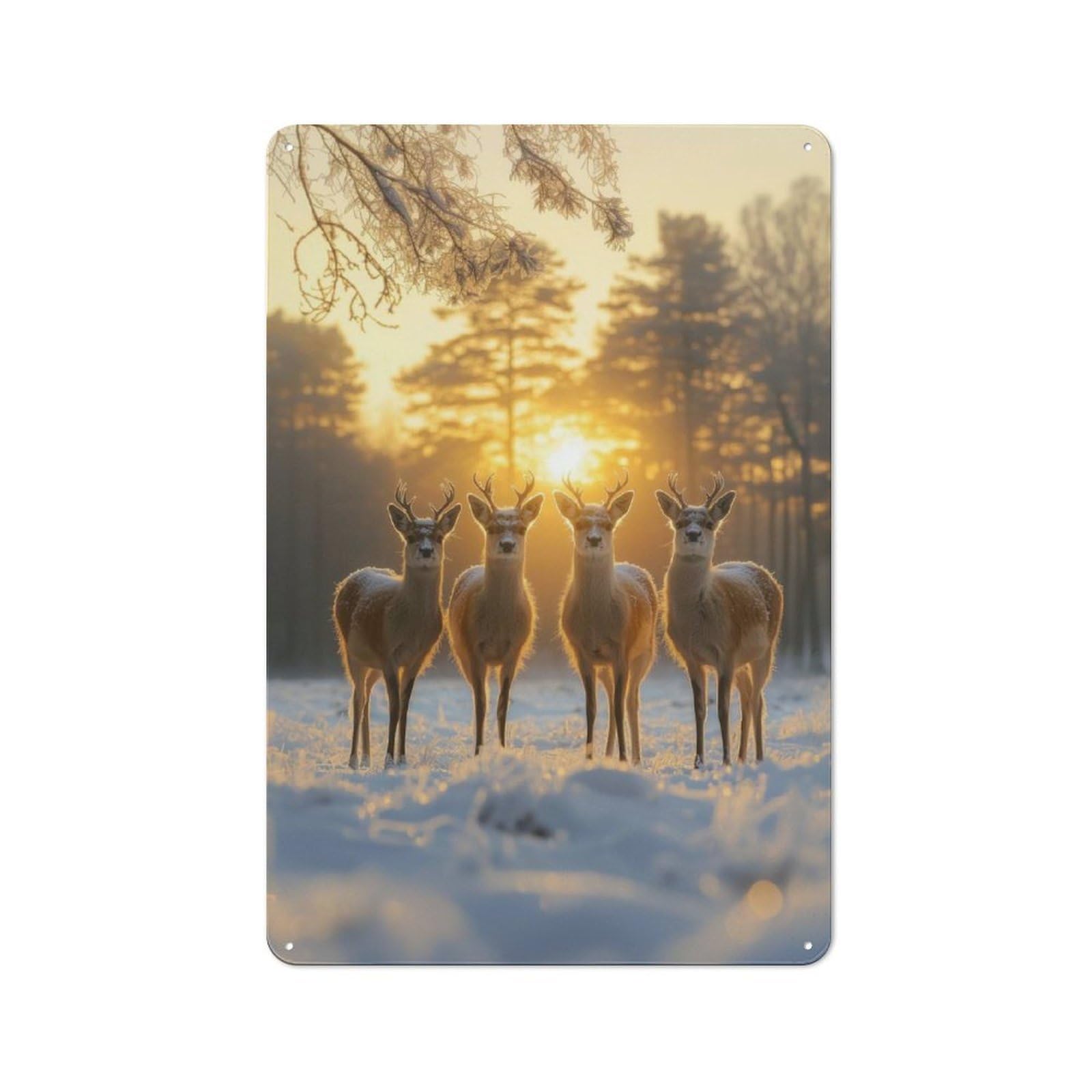 Junmoney Four Deer At Sunset For Café Or Restaurant, Vintage Metal Sign 30X20cm, For Vintage Wall Decor Fans, For Cafés, Pubs And Restaurants