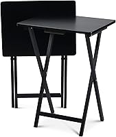 Vista 86 de PJ Wood Mesa rectangular plegable portátil para servir aperitivos, construcción de madera maciza con acabado natural (juego de 4 piezas)