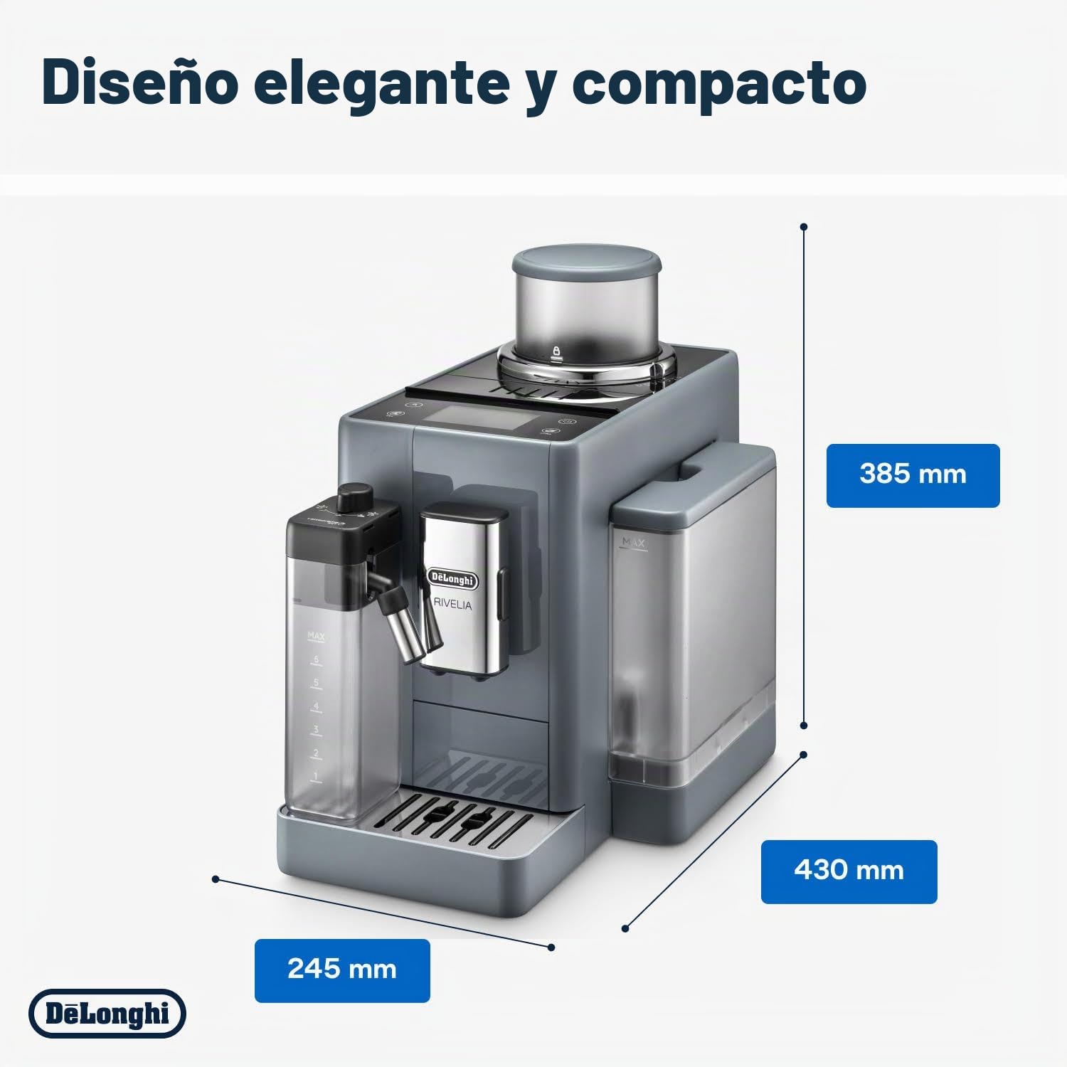 DeLonghi Rivelia Cafetera Superautomática con Depósito de Leche 19 Bares Gris