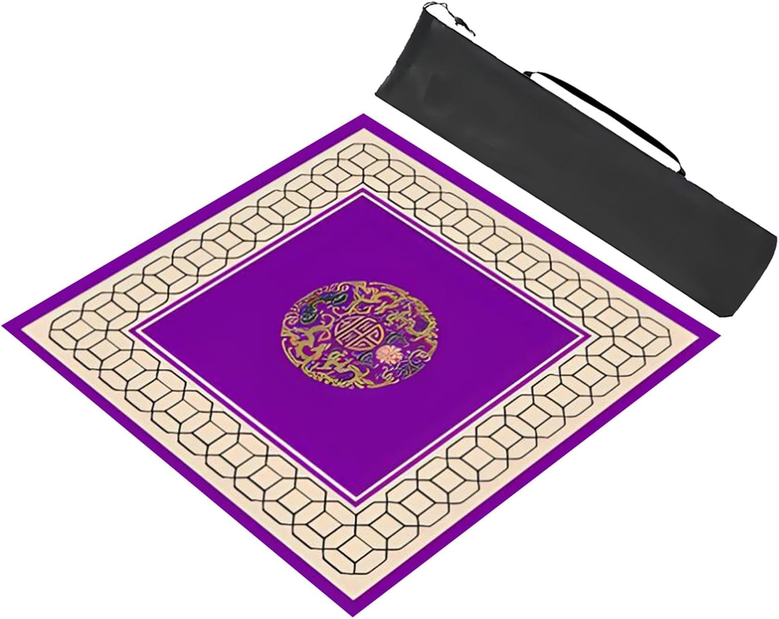 Table Mat Majiang Table Mat， Square Mahjong Game Mat With Storage Bag, Anti Slip Noise Reduction Mahjong Table Mat, For Mahjong Poker Card Games(Purple,88x88cm (34.64x34.64in))