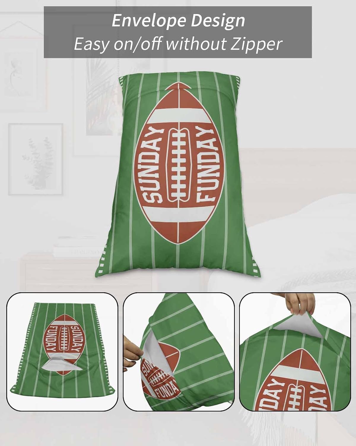 American Football Pillow Covers King Size 2 Pack, Boys Kids Game Traditional Sport Green Soft Bed Throw Pillowcases Breathable Cooling Long Lumbar Body Pillow Sham Cover for Bed Sofa 20x36