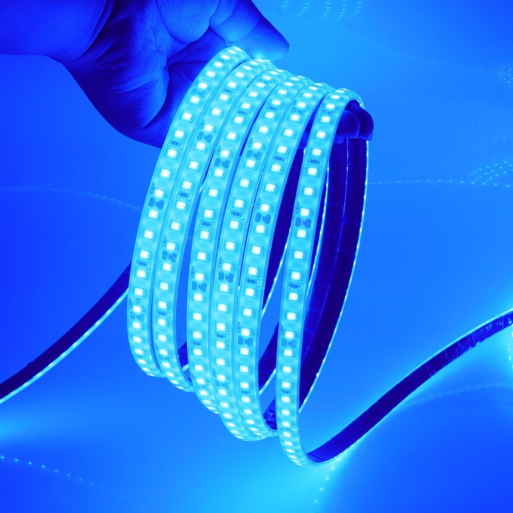 KAFULA 24V LED Light Strip, IP68 Waterproof Flexible, 11M Blue Super Bright Silicone LED Rope Light CRI85+, can be Cut Every 50mm | 120 LEDs/m | Home Decoration [Power Supply not Included]