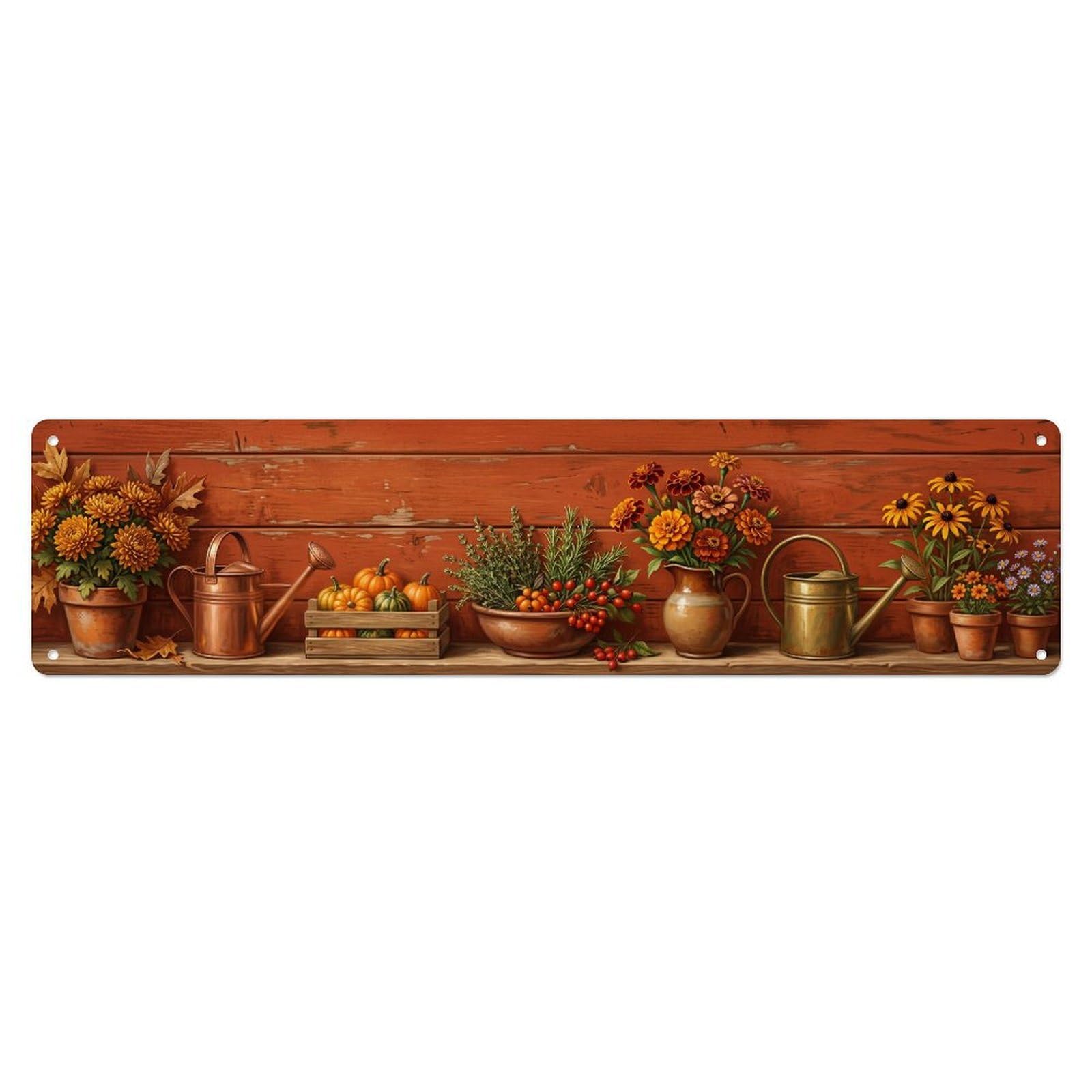 Fqnyr Style Metal Tin Sign Floral Garden Tools Autumn Harvest Pattern Print