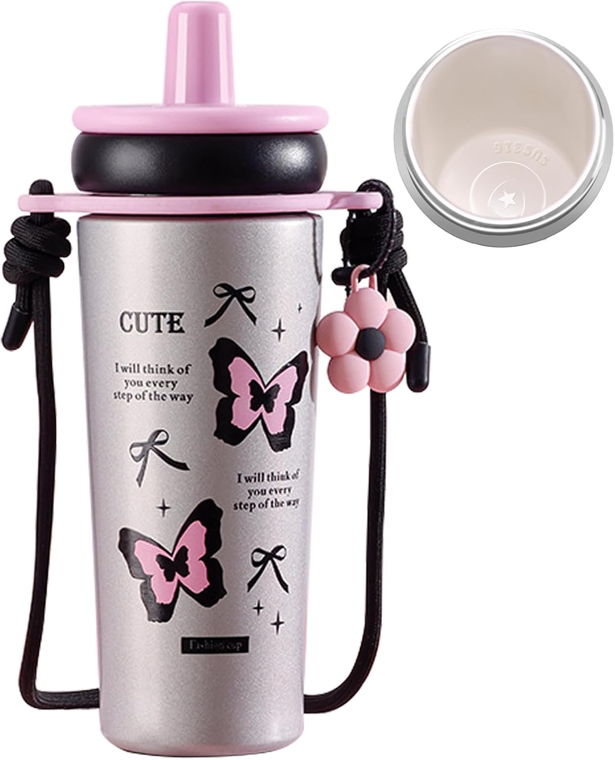 Disoza 21 OZ Butterflies Tumbler with Ceramic Clad Liner Stainless Steel Water Bottle Insulated Vacuum Tumbler with Lid Spill Proof Cup for Hot and Cold Drink Leak Proof Travel Mug with Straw
