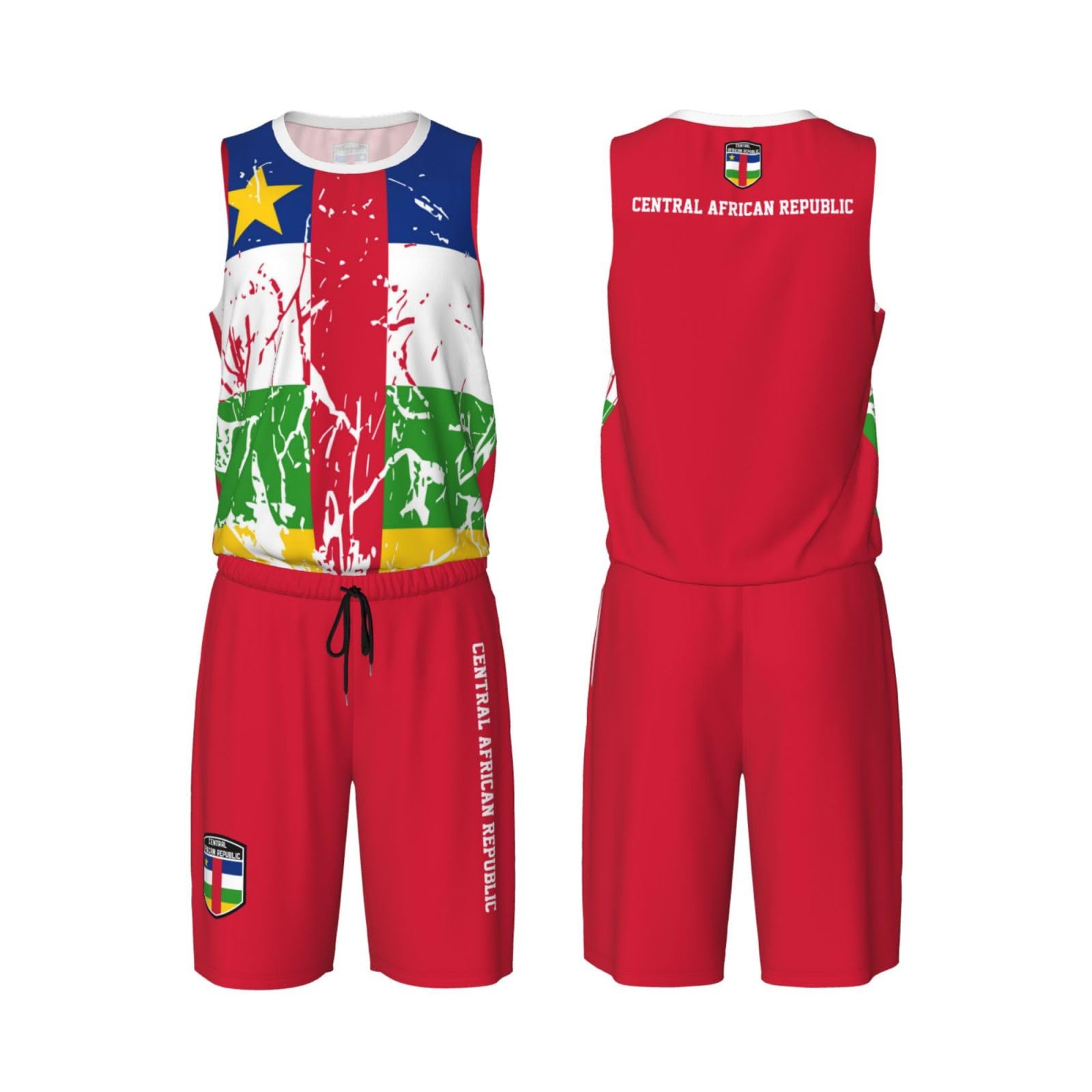 Central African Republic Flag Grain (2) Basketball Jersey Uniform Suit for Men Adults Training Athletic Set
