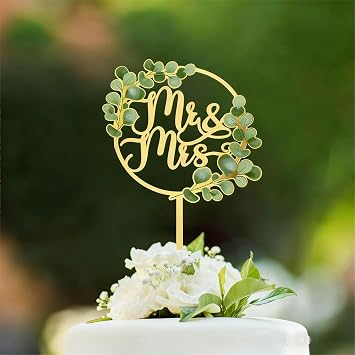 Mr & Mrs Cake Topper - Gold Acrylic Greeny Wedding Anniversary Cake Topper Decoration, Bride and Groom Cake Toppers
