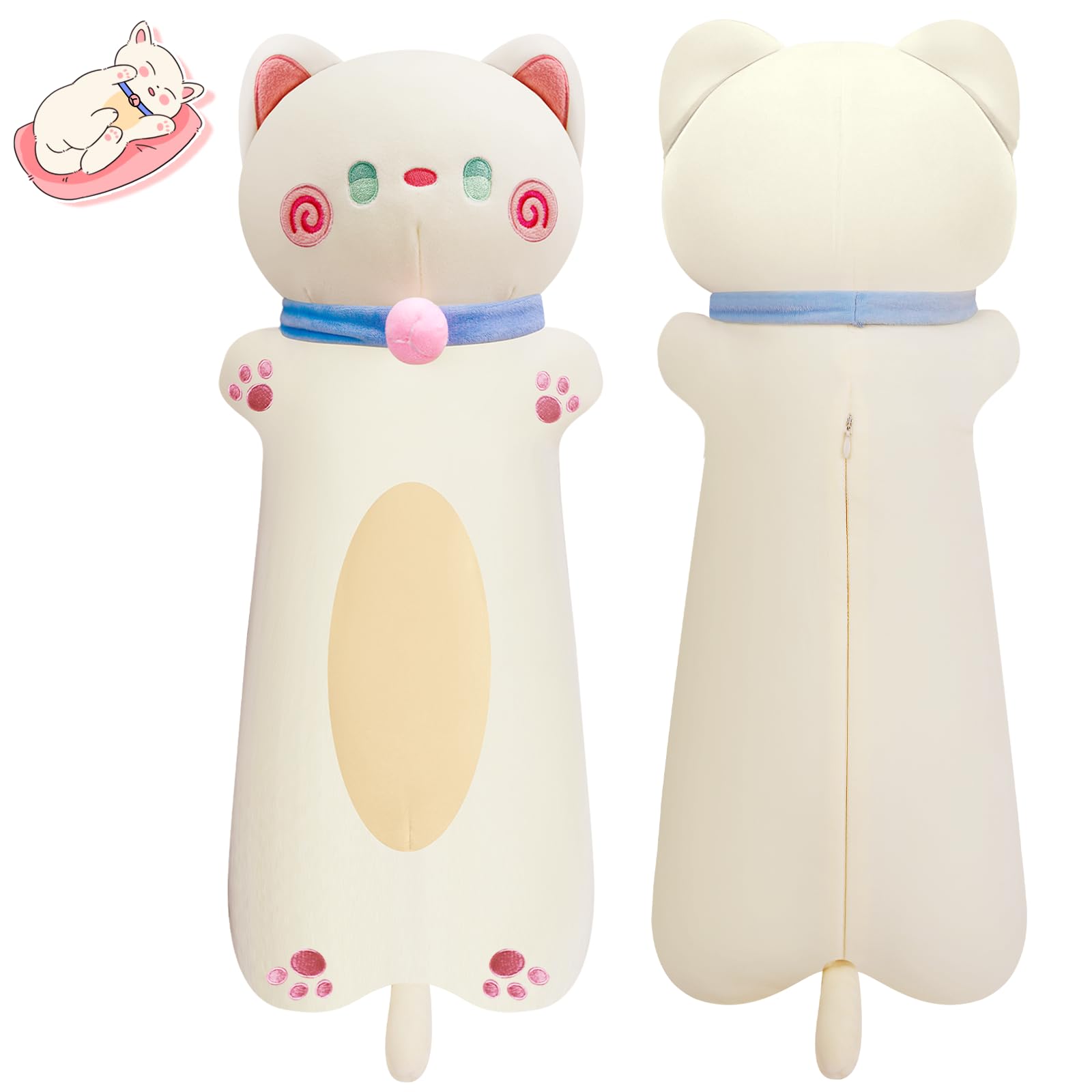 Gisqis Gato Peluche Blanco Gato Juguete Suave Peluche Animales Kawaii Muñeca Felpa Almohada para Dormir Algodón Gatito Niños Niñas Regalo Cumpleaños Navidad 70cm