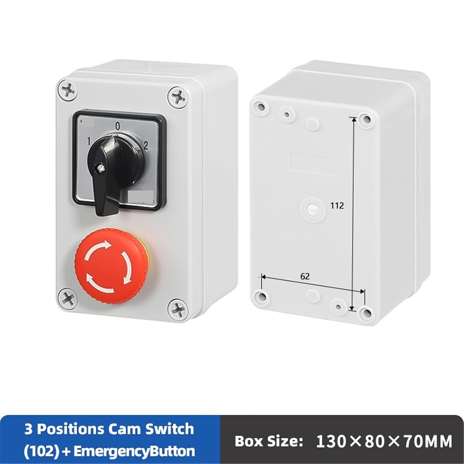 1pcs Cam Switch Push Button 2P Box Emergency Stop Off-ON Silver Contact Chip Conveyor Start Stop Waterproof Enclosure(102 Emergency)