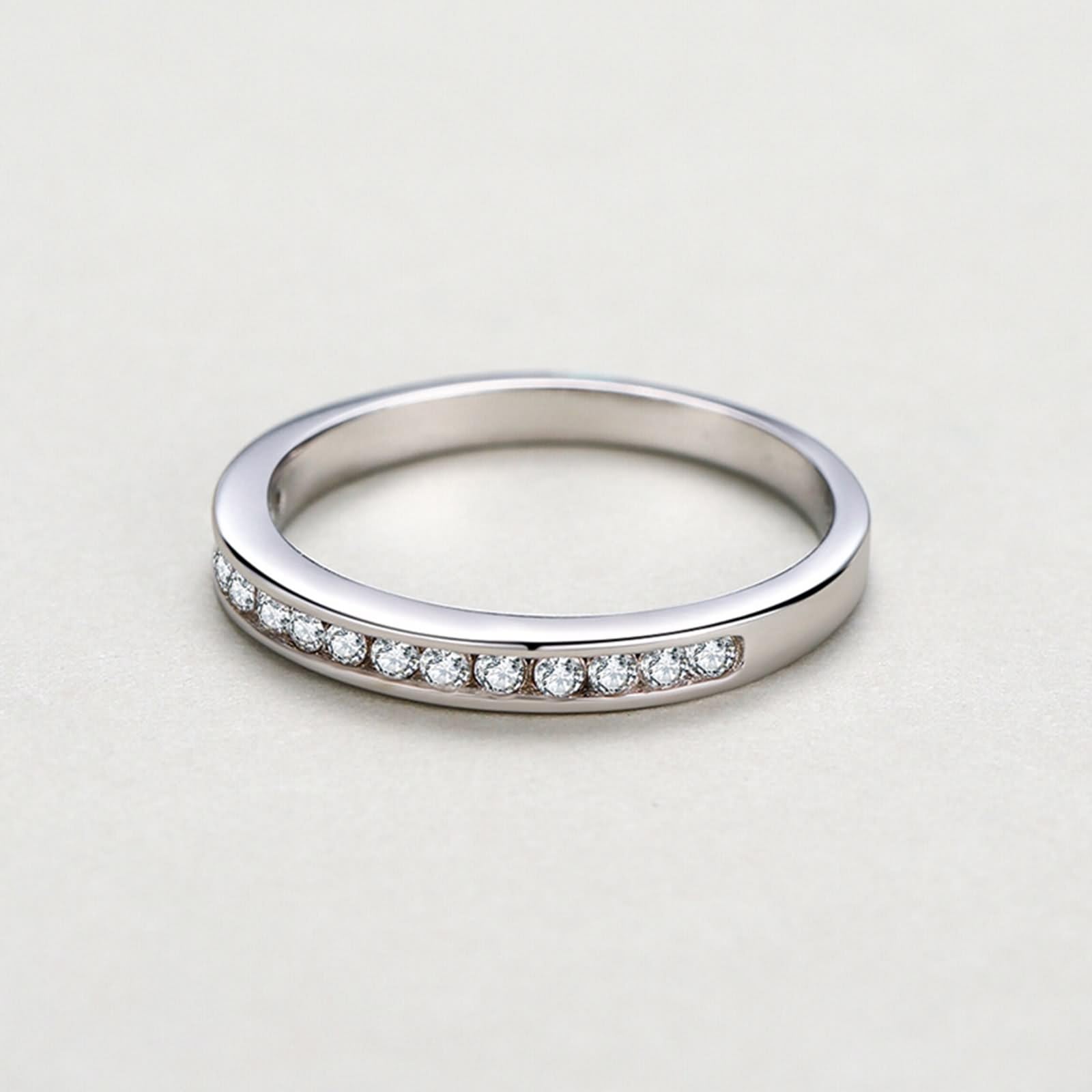 Anillos de compromiso, anillo de oro blanco, 18 K, apilable, diseño clásico de fila con diamante redondo, tamaño 52 (16,6)