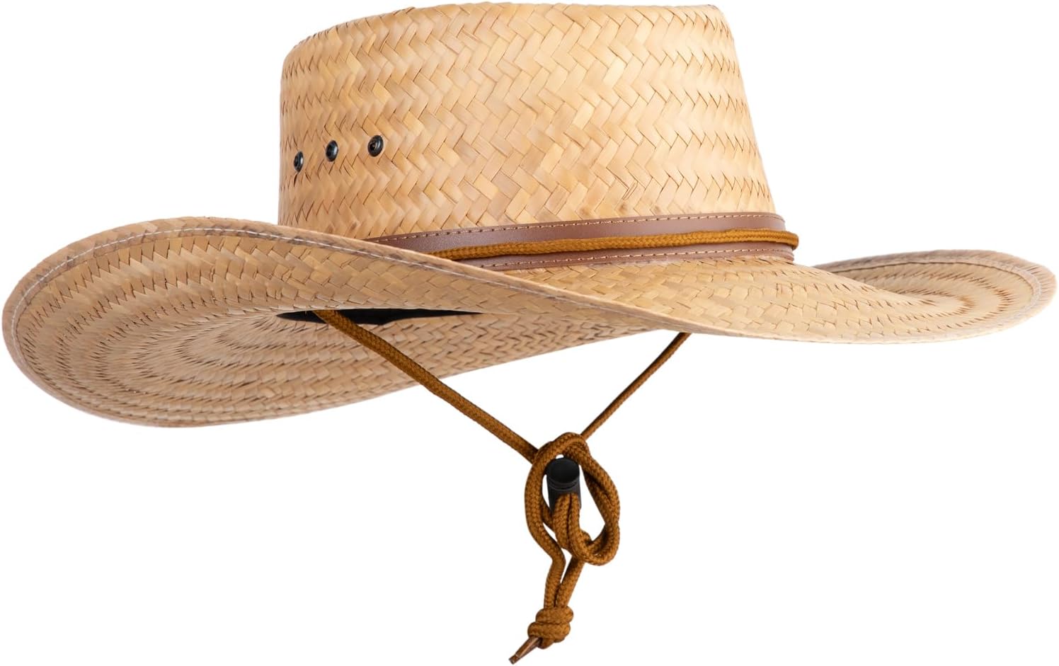 UPF 50+ Palm Leaf Chin Tie Gambler Straw Hat