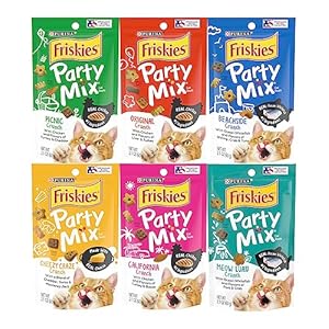 Friskies Party Mix Crunch Variety Pack (6 Fun Flavors 2.1 oz each) – Picnic, Beachside, Cheezy Craze, Original, California Dreamin’, and Meow Luau