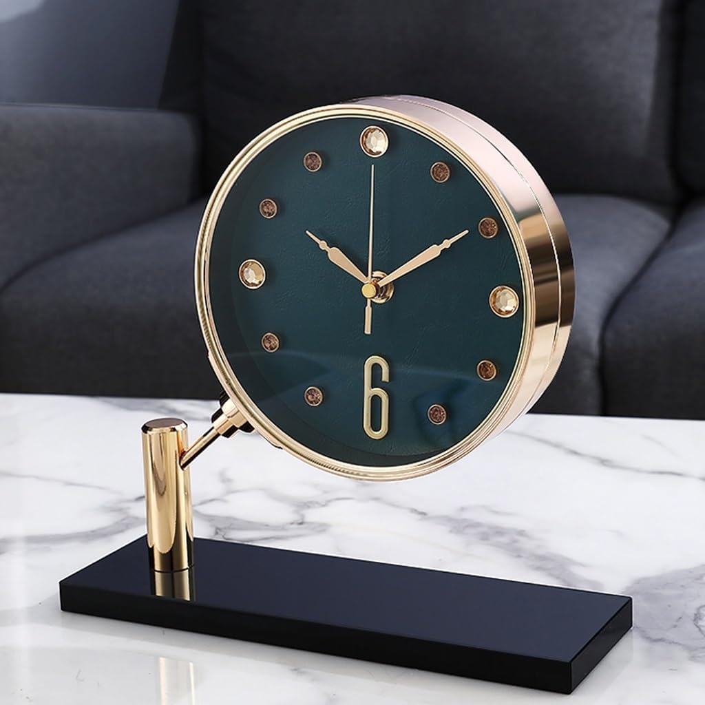 Desk Clock Modern Light Luxury Metal Desk Clock Desktop Creative Clock Simple Marble Leather Display Living Room Decoration Desk Clock Seat Clock