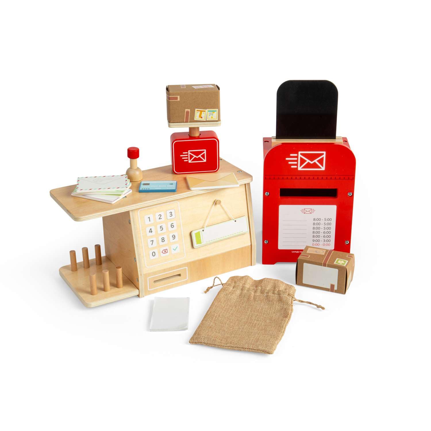 Bigjigs Toys Postamt-Spielset - 20-teiliges Holz-Postspielset, Rollenspielsets und Zubehör für Kleinkinder, Rollenspiel-Geschenke für Kinder ab 3 Jahren
