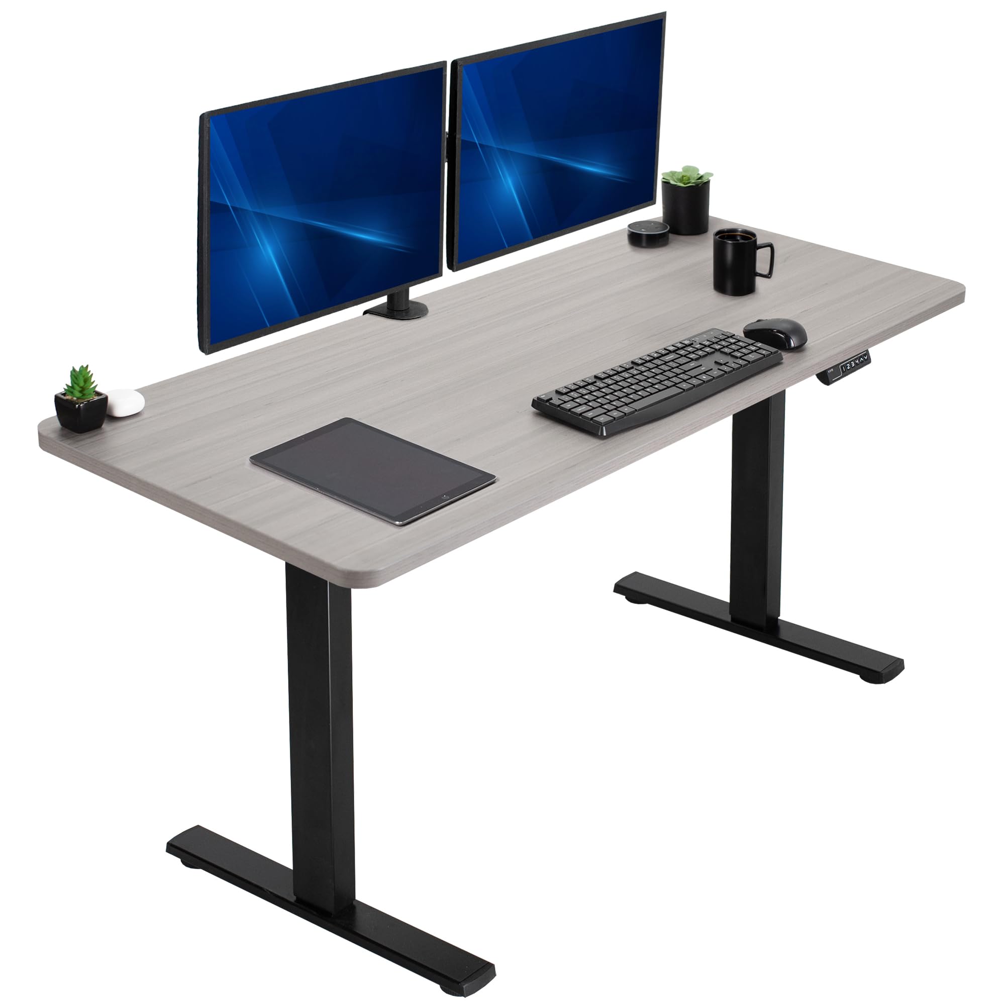 Electric Height Adjustable 152cm x 61cm Memory Stand Up Desk, Dark Gray Solid One-Piece Table Top, Black Frame, Standing Workstation with Preset Controller, 1B Series, DESK-KIT-1B6G