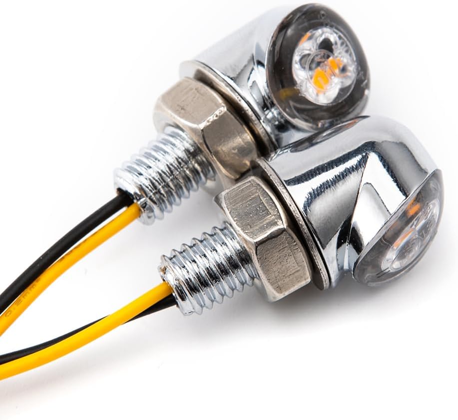 8mm Mini Motorcycle LED Turn Signal Light DRL Aluminium Indicator Front Rear Light Tail Brake Lamp For Cafe Racer Bobber Chopper (Silver)