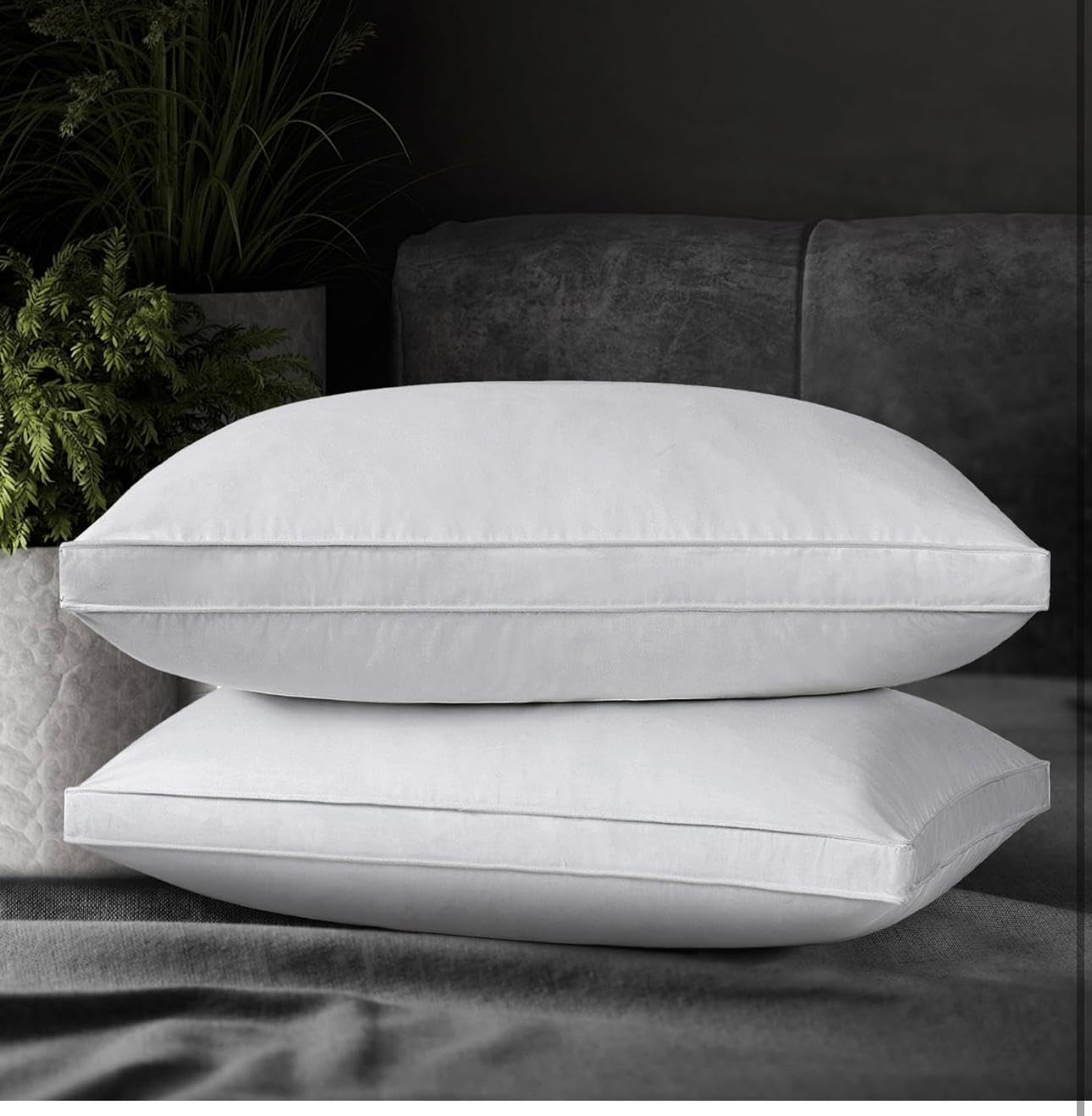 ZZZMRH Gusseted Firm Bed Pillows (50x75 cm) 2 Pack Premium Quality Bed Pillow for Back, Stomach or Side Sleepers – White Gusset – Super Supportive and Anti Allergy pillow
