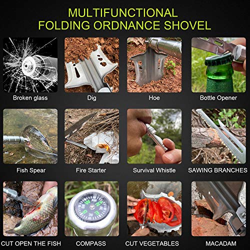 Mfiires Military Folding Shovel Tactical Survival Tool（S17） Portable Outdoor Camping Spade Shovels and Accessories Tools Kit for Self-Defence in Emergency Hunting Garden Digging Fishing - Thumbnail 3