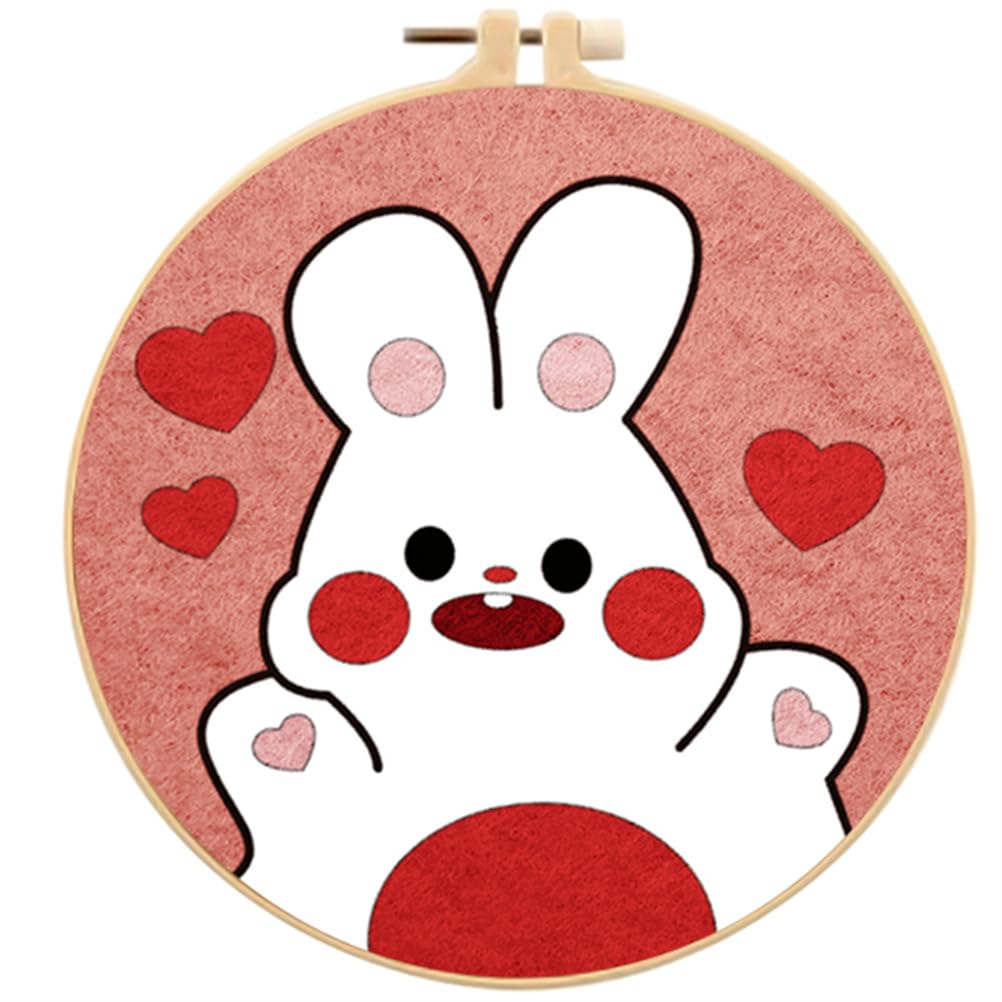 Meecaa DIY Needle Felting Kit for Beginners,Rabbit Love Animal Including Wool Felt Supplies, Embroidery Hoops,Beautiful Wool Painting and Needle Felting Tools (Rabbit)