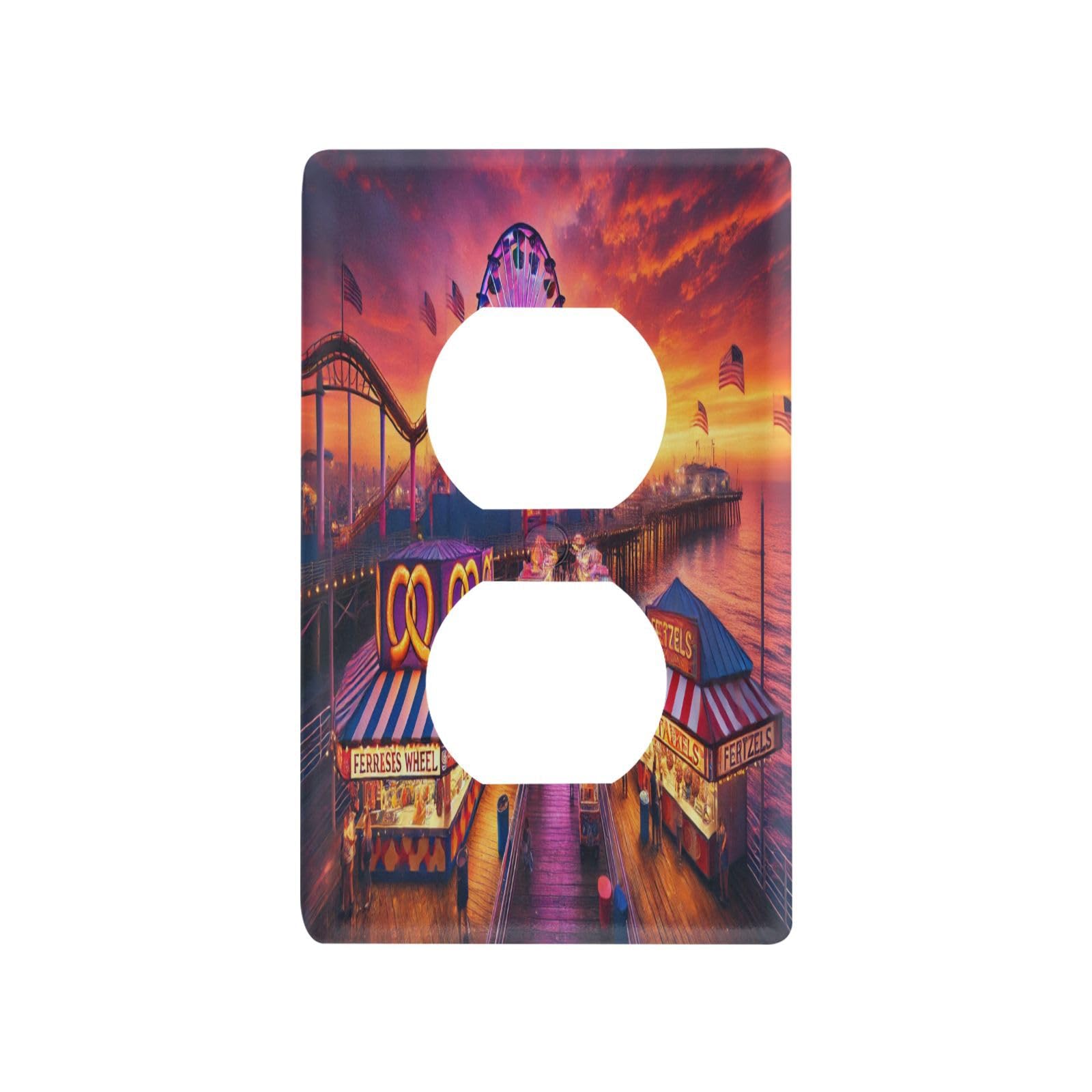 Ferris Wheel Sunset Light Switch Cover Decorative Receptacle Outlet Wall Plate Guard Plastic Wall Outlet Cover for Home Decor Room Office Bathroom (Duplex Outlets Cover)
