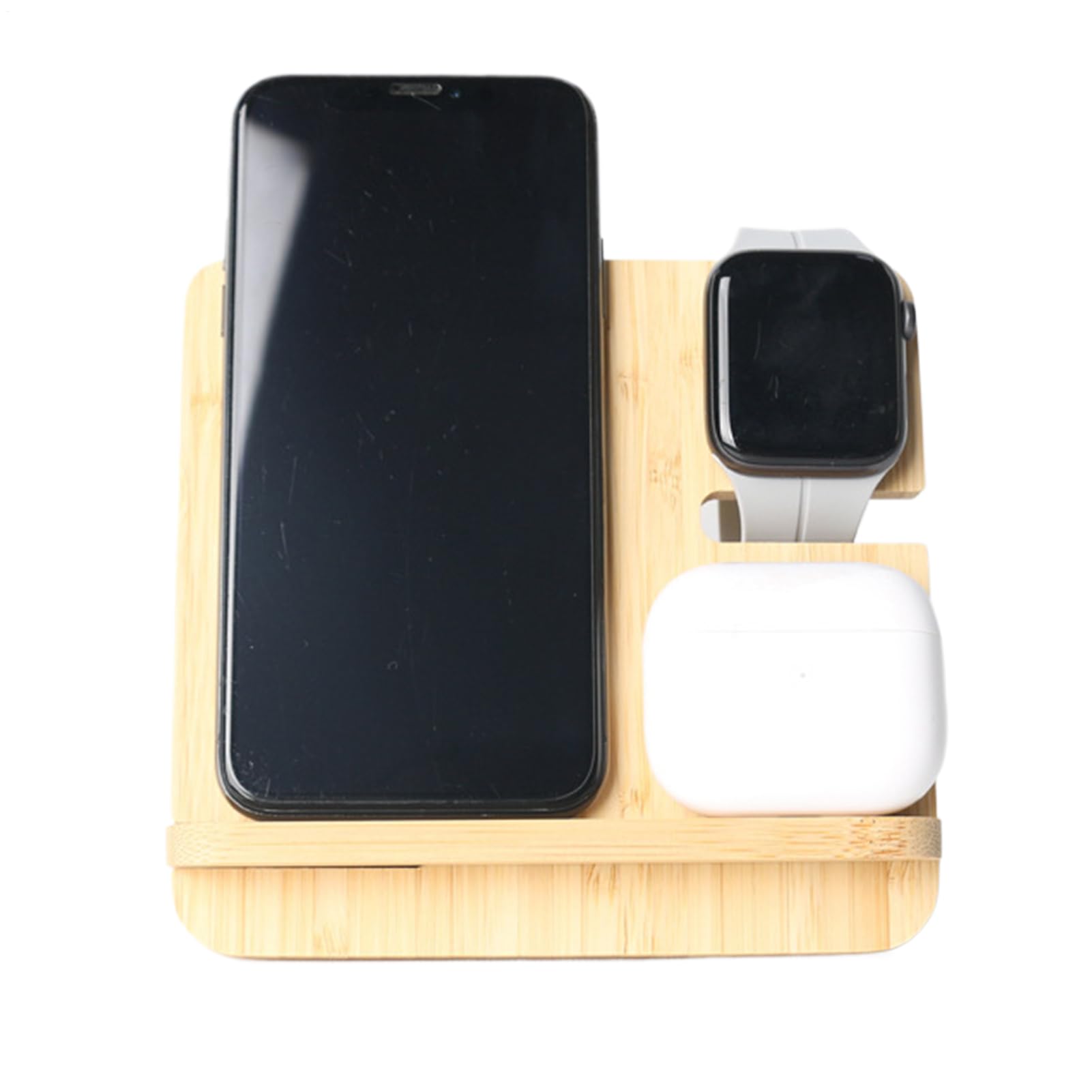 Almohadilla de carga inalámbrica 15W y base portátil de madera para smartphones 8