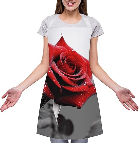 Miniatura 3 de MUSM Black And White Red Rose ApronClassic Vintage Funny with Pockets Aprons,Adjustable Bib Waterdrop Resistant for Kitchen Cooking Restaurant BBQ