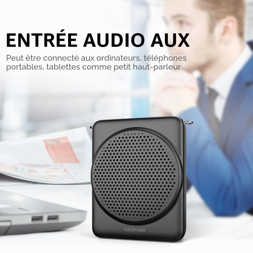Norwii Mini Amplificateur Vocal, 1800mAh Amplificateurs de Puissance, Casque Micro Filaire Portable pour Enseignants, Cours en Classe et en Plein air, Enseignement, Guides Touristiques, Charge USB-C