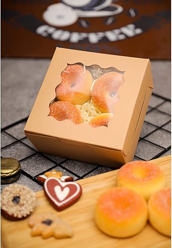 Miniatura 8 de 60 cajas de repostería Kraft con ventana de 6 x 6 x 3 pulgadas de grosor y resistentes cajas de pastelería macarrones para panadería