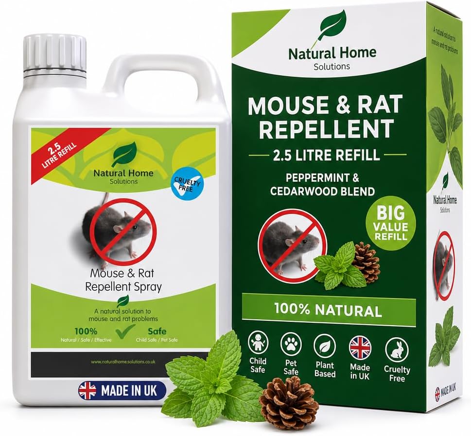 Peppermint Oil Mouse Rat Repellent Big Value 2.5L Refill Stop Mice Rats Garden Indoors Outdoors Cedarwood Peppermint Made in The UK