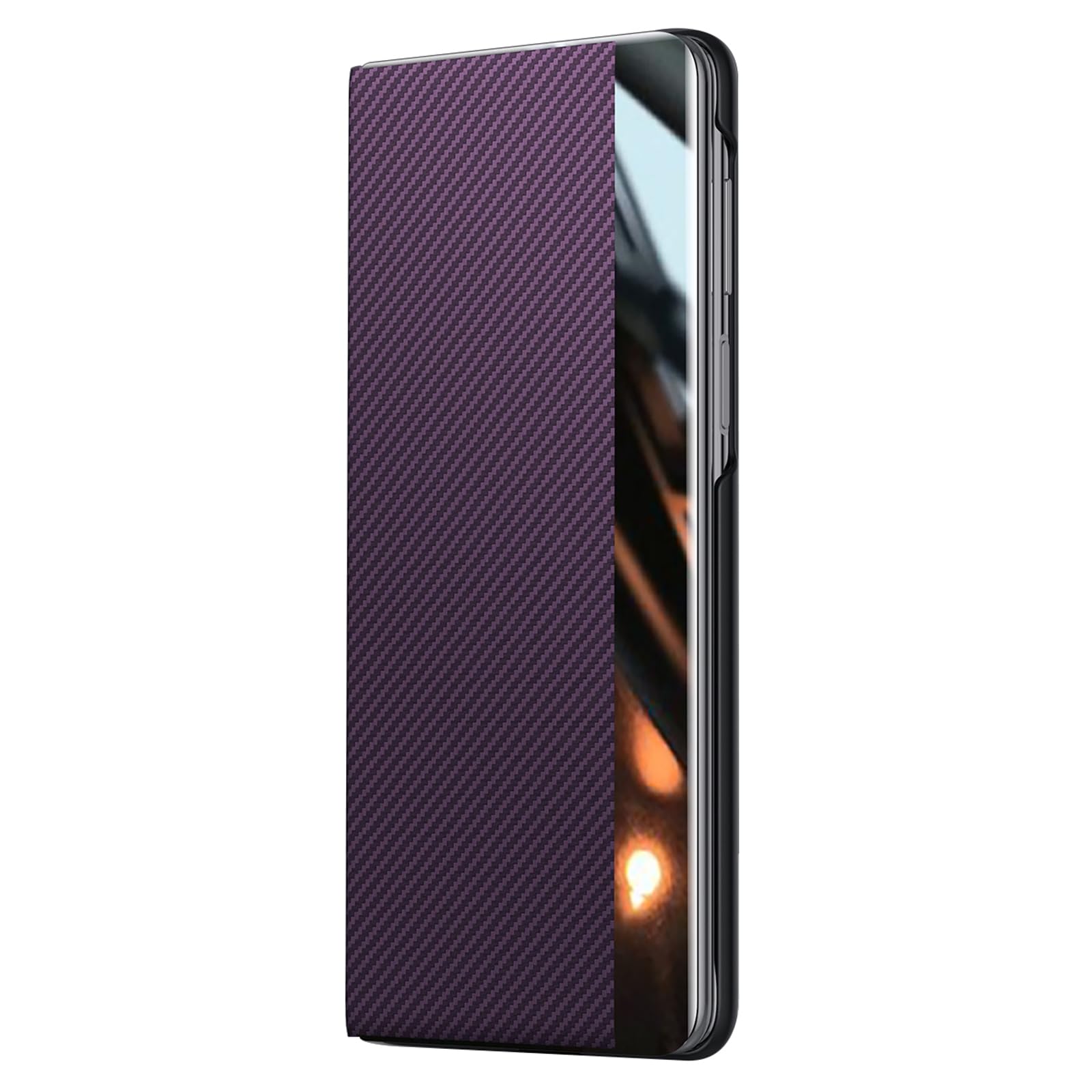 Etui z klapką do Samsung Galaxy Z Fold 7, smukłe, lekkie, luksusowe etui biznesowe z przegródką na karty, magnetyczne włókno węglowe, skórzane etui (fioletowe)
