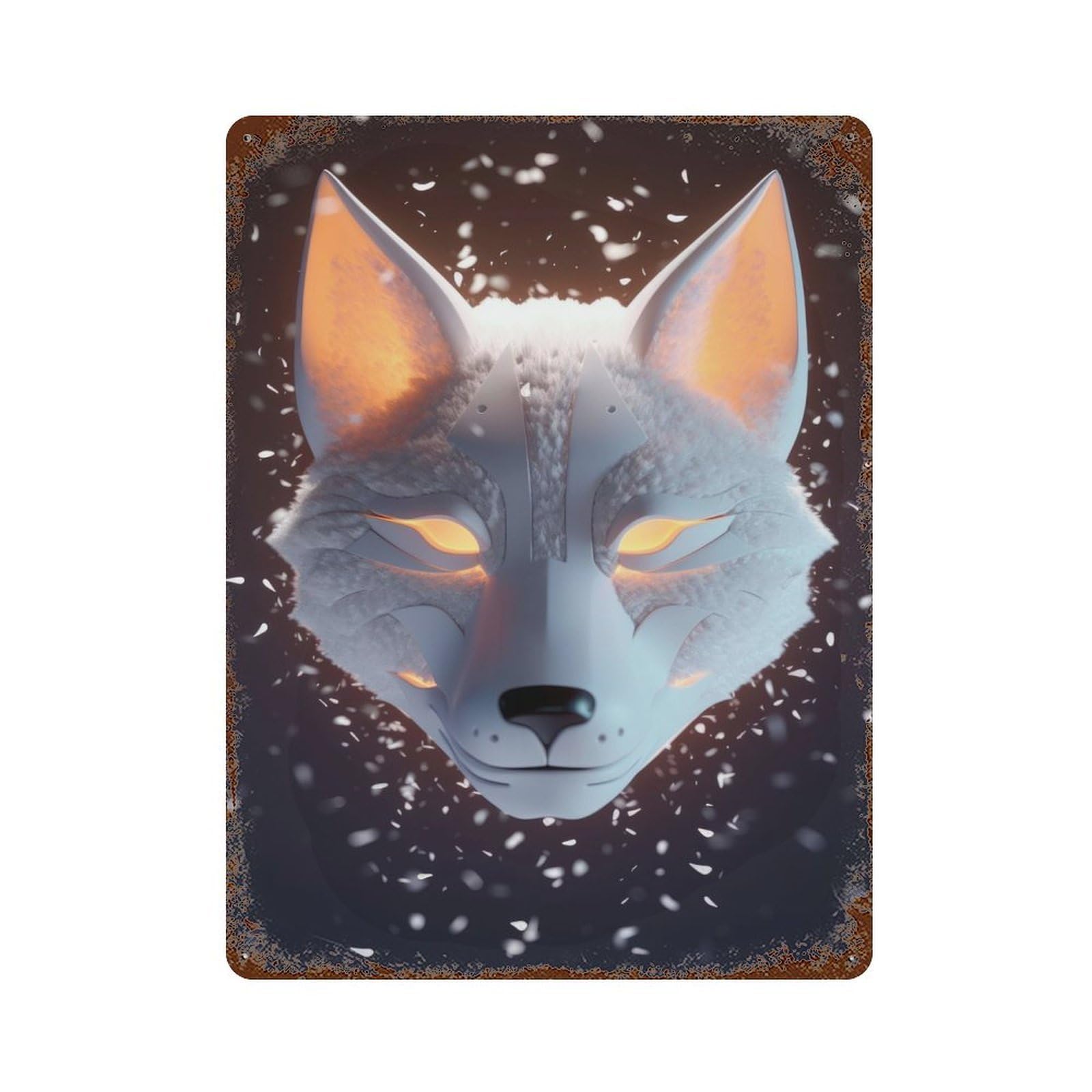 Spirit of The Kitsune Fox Distressed Metal Wall Sign 15.7"x11.8", Rustic Home Decor for Farmhouse, Kitchen And Entryway Decor