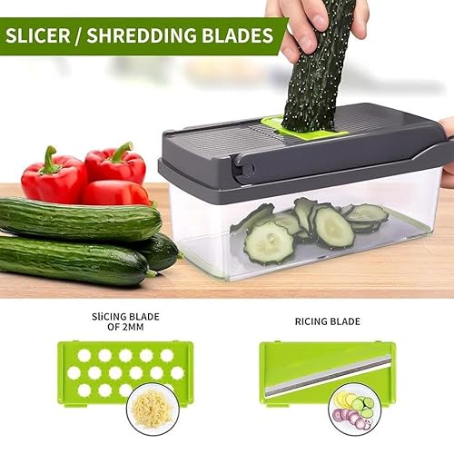 True Face 12 in 1 Vegetable Chopper Slicer Cutter Dicer Peeler Set – Multifunctional Kitchen Tool for Fruits, Veggies, Onion, Potato – Easy to Use & Clean with Storage Container Grey One Size - Image 9