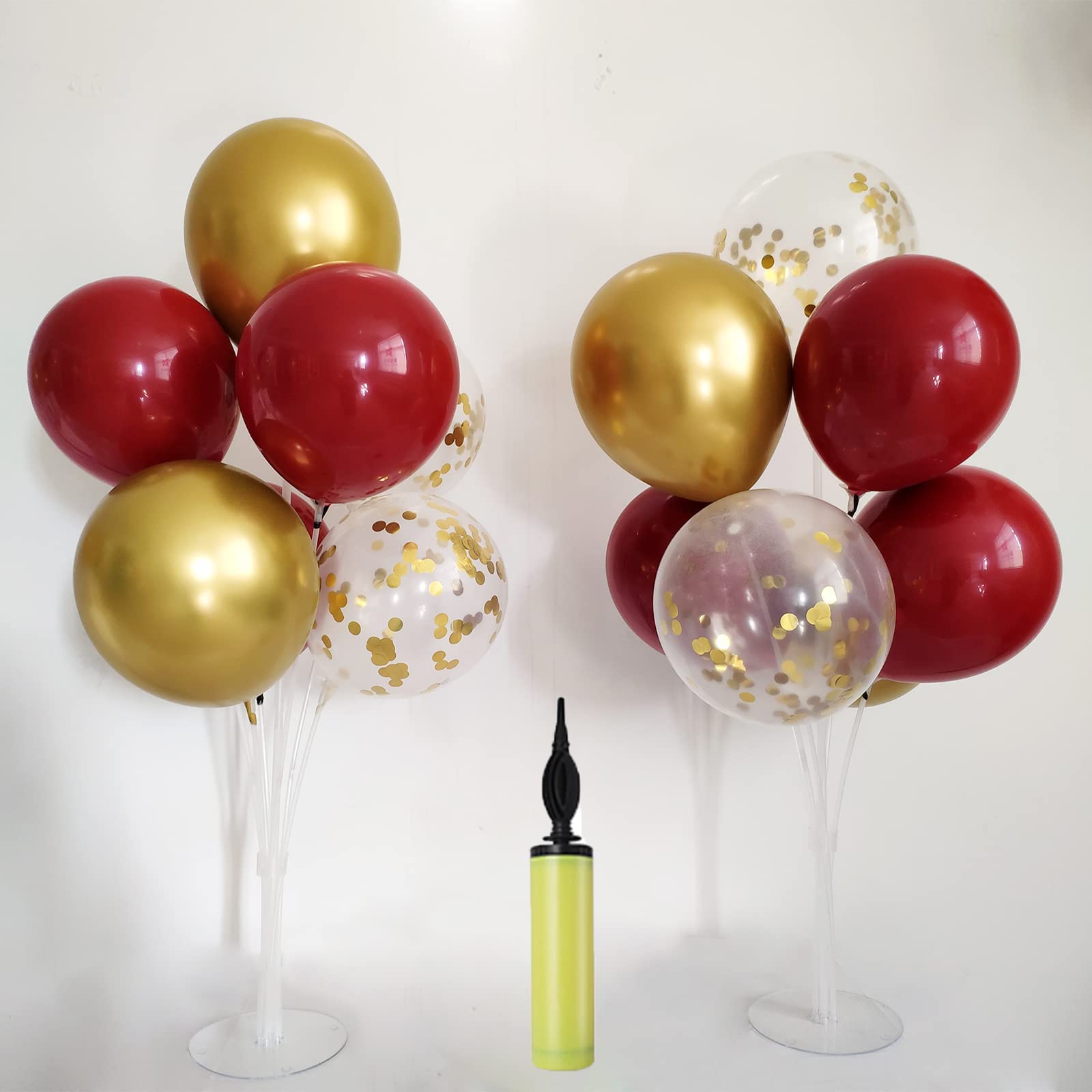 Munna Rubber Balloon Stands For Table, Red & Gold Balloons Table Centerpiece, Reusable Birthday Graduation Party Decorations, Set Of 2