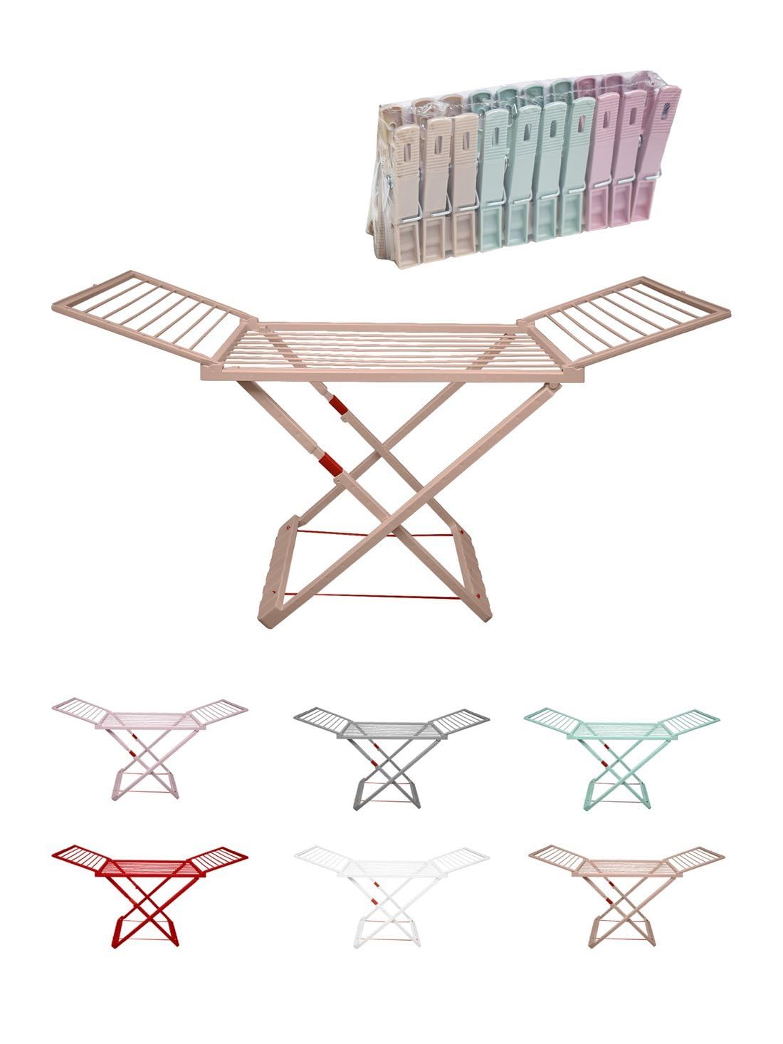 JARDIN202 - Tendedero Plegable de Resina Incluye 20 Pinzas – Tendal Abatible Balcón para Interior y Exterior | Plegable (Crema)