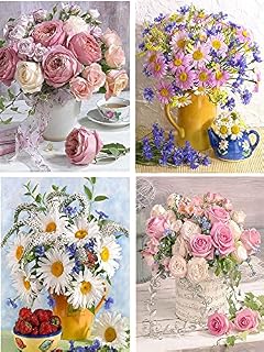 5D Diamond Painting Kits DIY Full Drill Flower Embroidery Cross Stitch for Adults Pictures Art Crystal Rhinestone Needlework Crafts Gift for Home Wall Decor 30 x 40cm 4 Pack