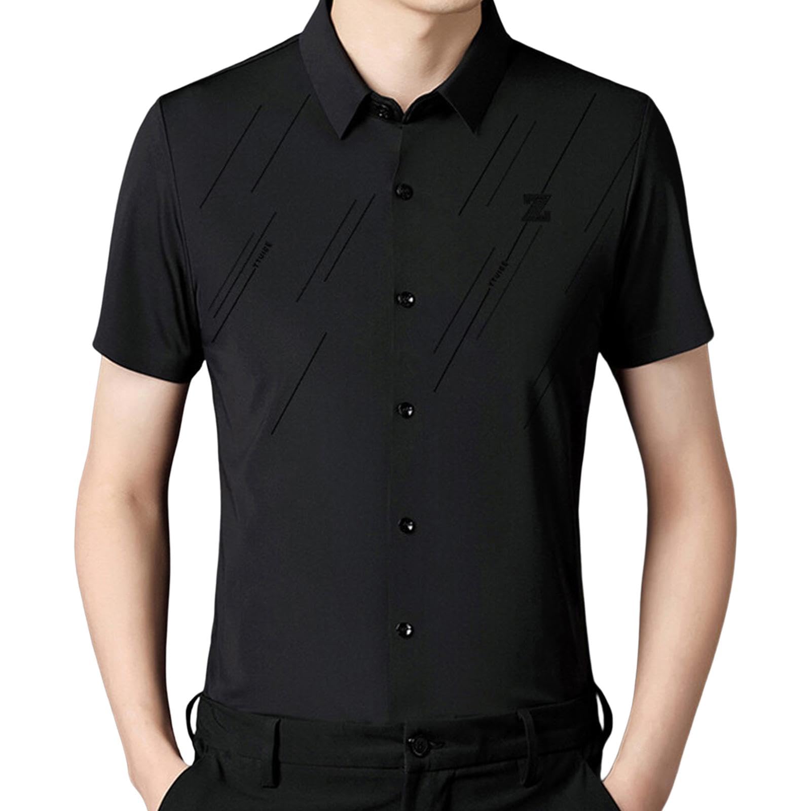 Short Sleeve Shirt for Men, Casual Lapel Tops Pullover, Comfortable Loose, Casual Streetwear Mens Short Sleeve Dress Shirt for Fishing, black, XL